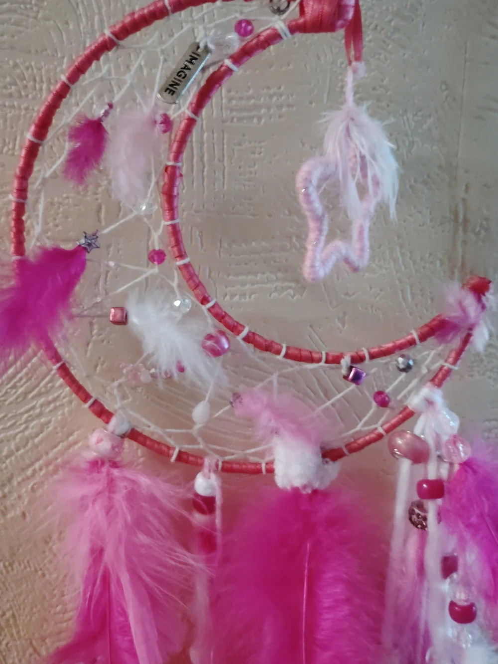 Pink Star Moon Dreamcatcher Kids Wall Hanging